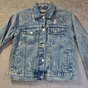 Alivia Ford Women's Acid Wash Denim Jacket Distressed Button Front Size Small